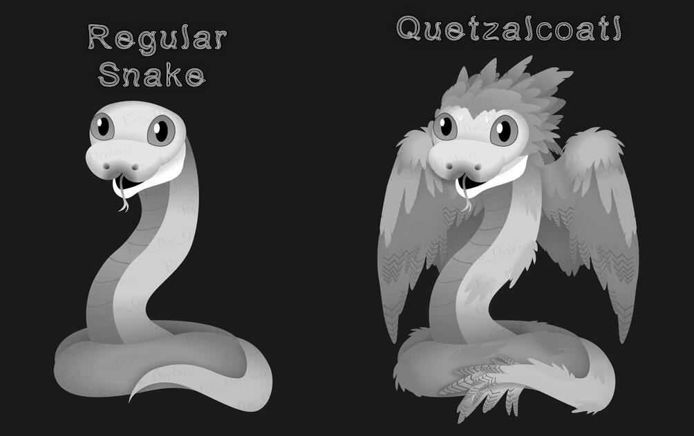 On the left a white snake, on the right a white feathered serpent.